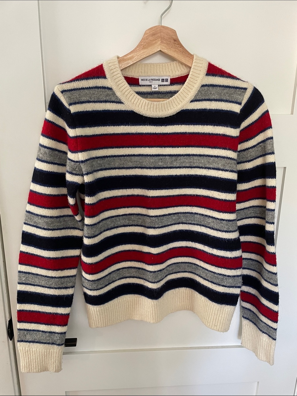 Uniqlo Women’s Crewneck Stripe Sweater in Cream, Navy & Red
